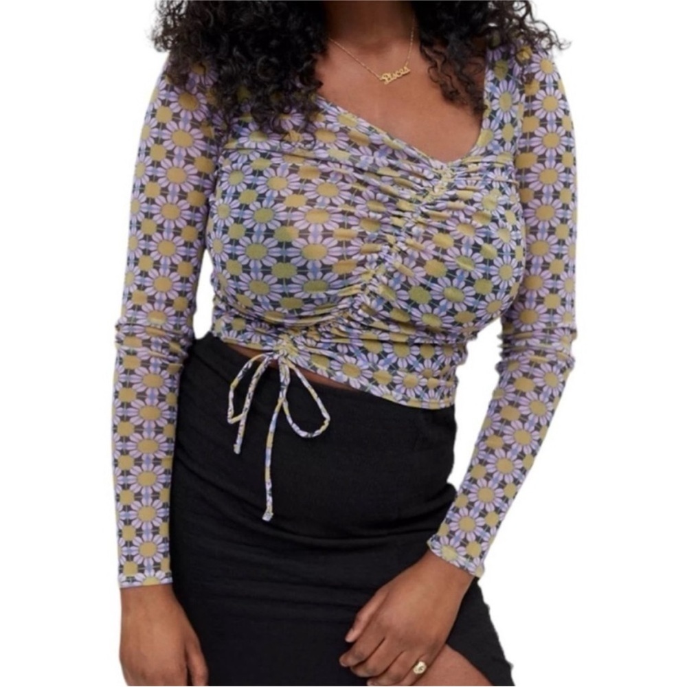 Urban Outfitters Black and White Ruched Tie Front Blouse